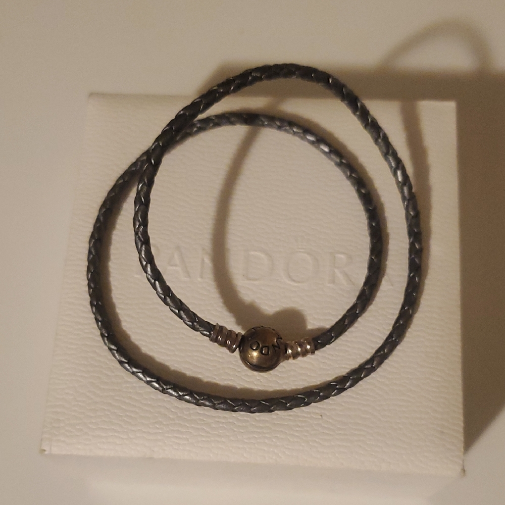 Pandora Dark Gray Braided Leather Bracelet
